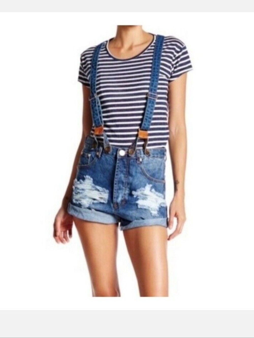 One Teaspoon Cord Outlaws Denim Overall Romper Shorts Suspenders 24